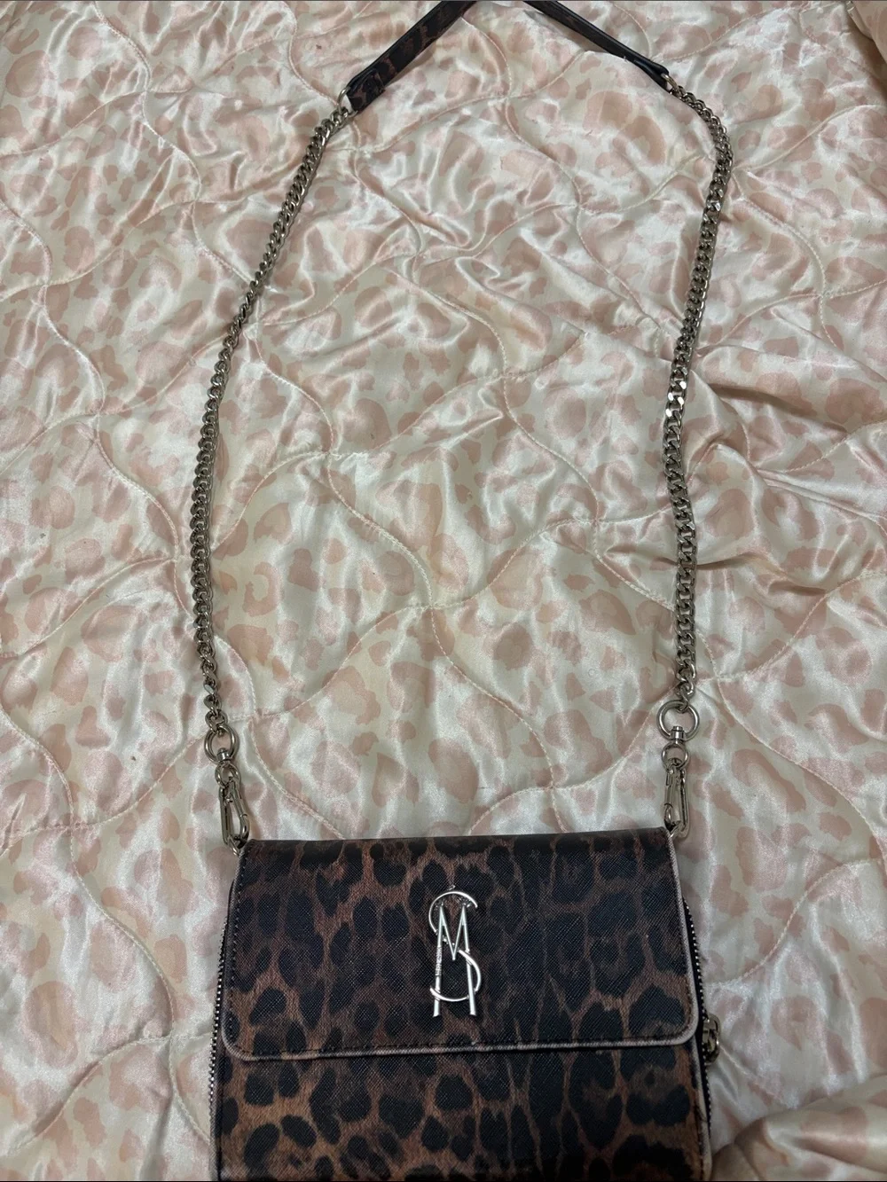 Steve Madden Brown Leopard Print Crossbody with Silver Logo